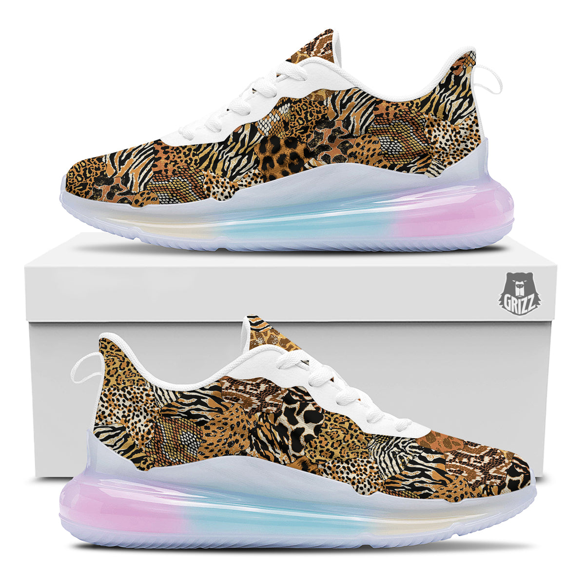 Wild Animal Skins Patchwork Print Pattern Running Sneakers-grizzshop