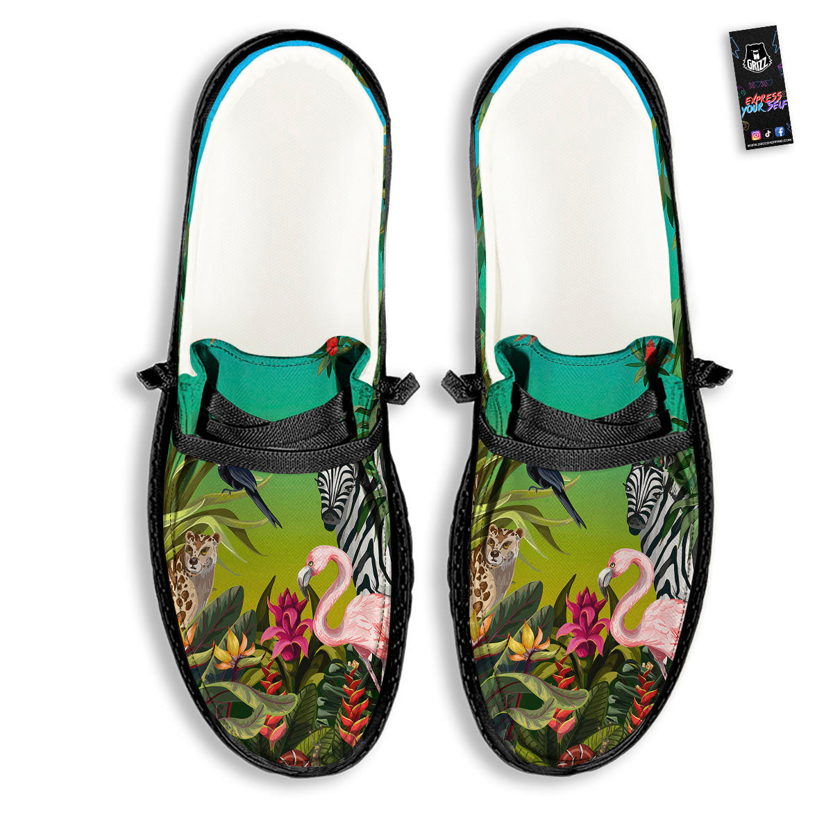 Wild Animals Jungle Print Black Loafers-grizzshop