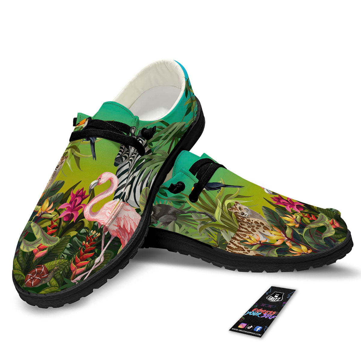 Wild Animals Jungle Print Black Loafers-grizzshop