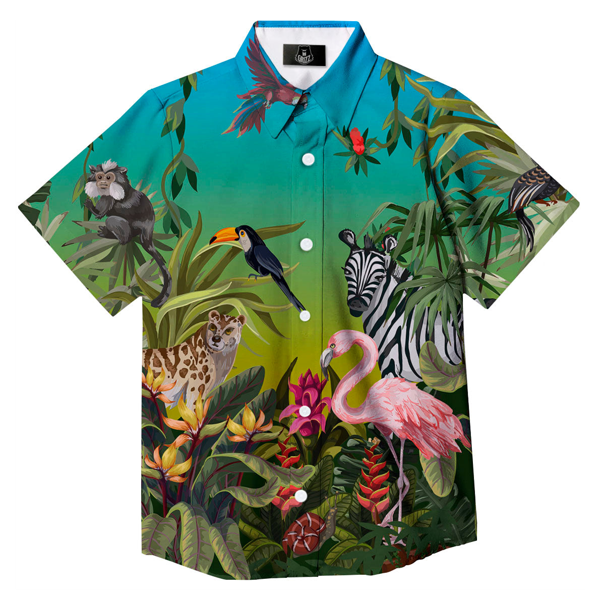 Wild Animals Jungle Print Button Up Shirt-grizzshop