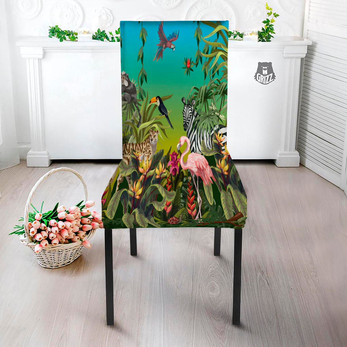Wild Animals Jungle Print Dining Chair Slipcover-grizzshop