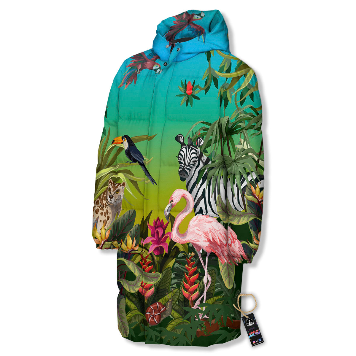 Wild Animals Jungle Print Long Down Jacket-grizzshop