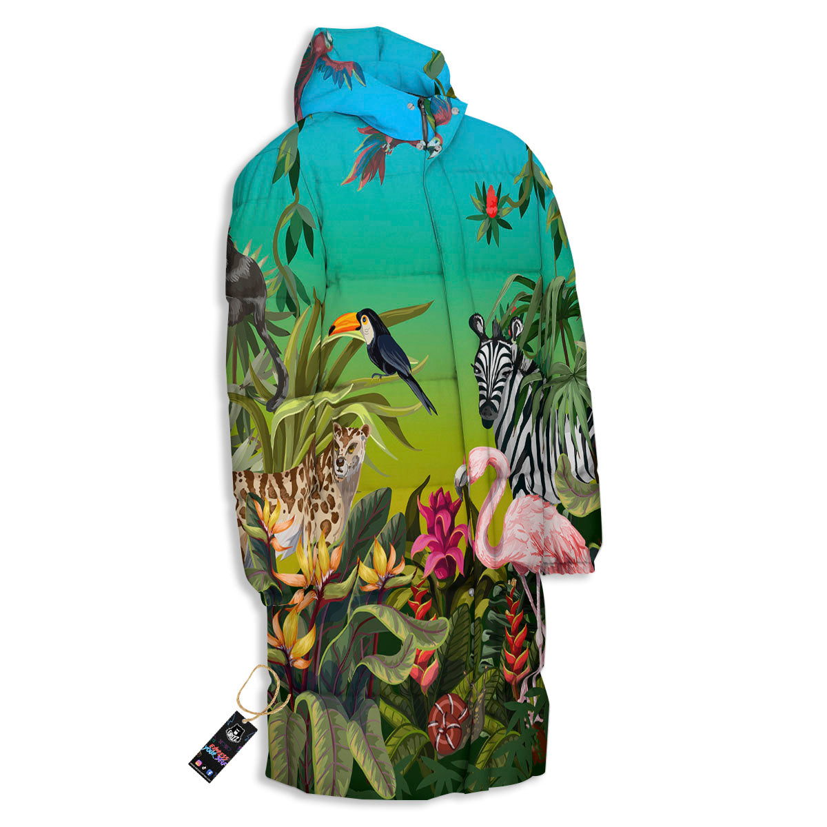 Wild Animals Jungle Print Long Down Jacket-grizzshop