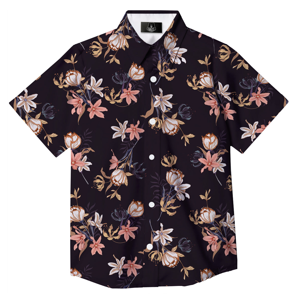 Wild Flower Print Pattern Button Up Shirt-grizzshop
