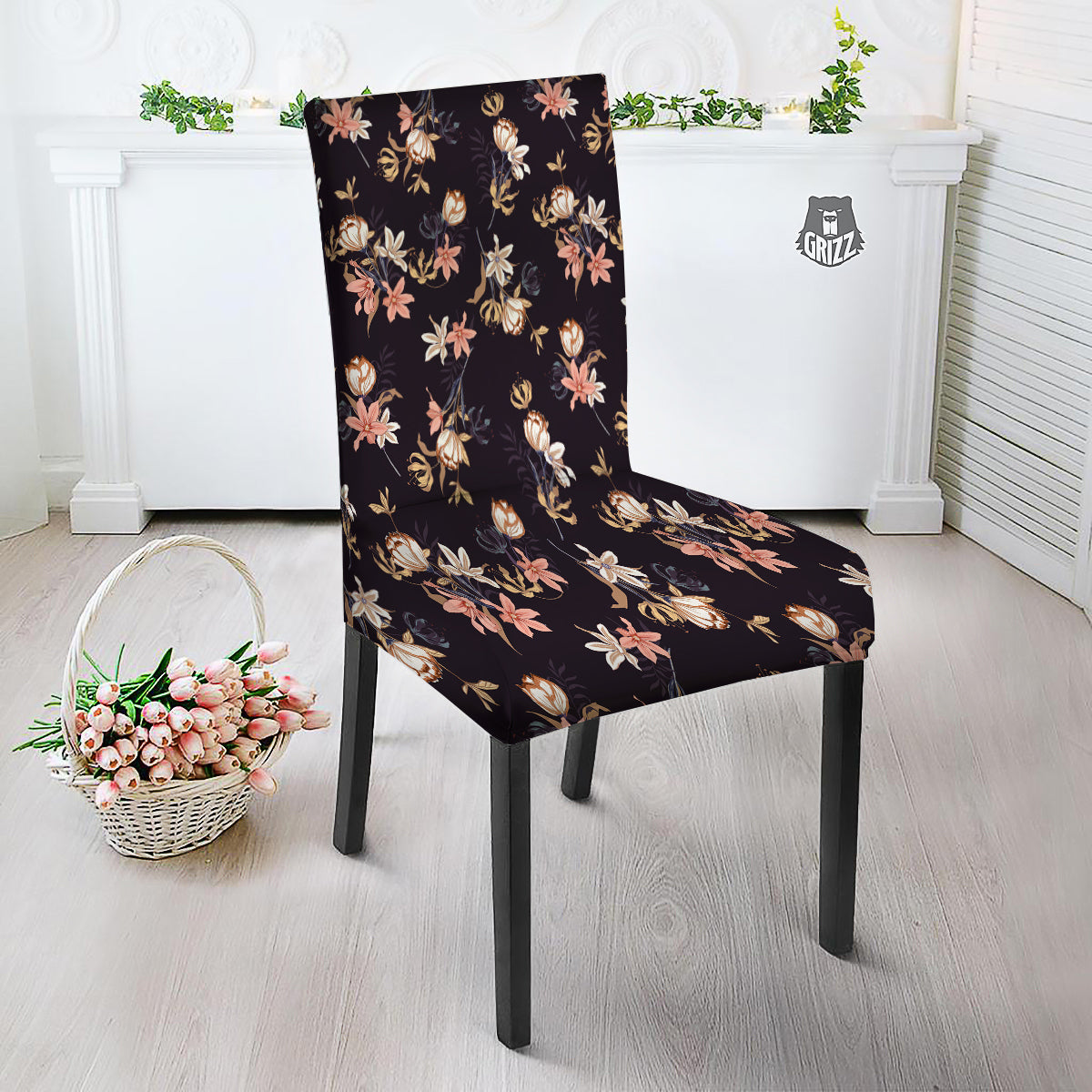 Wild Flower Print Pattern Dining Chair Slipcover-grizzshop