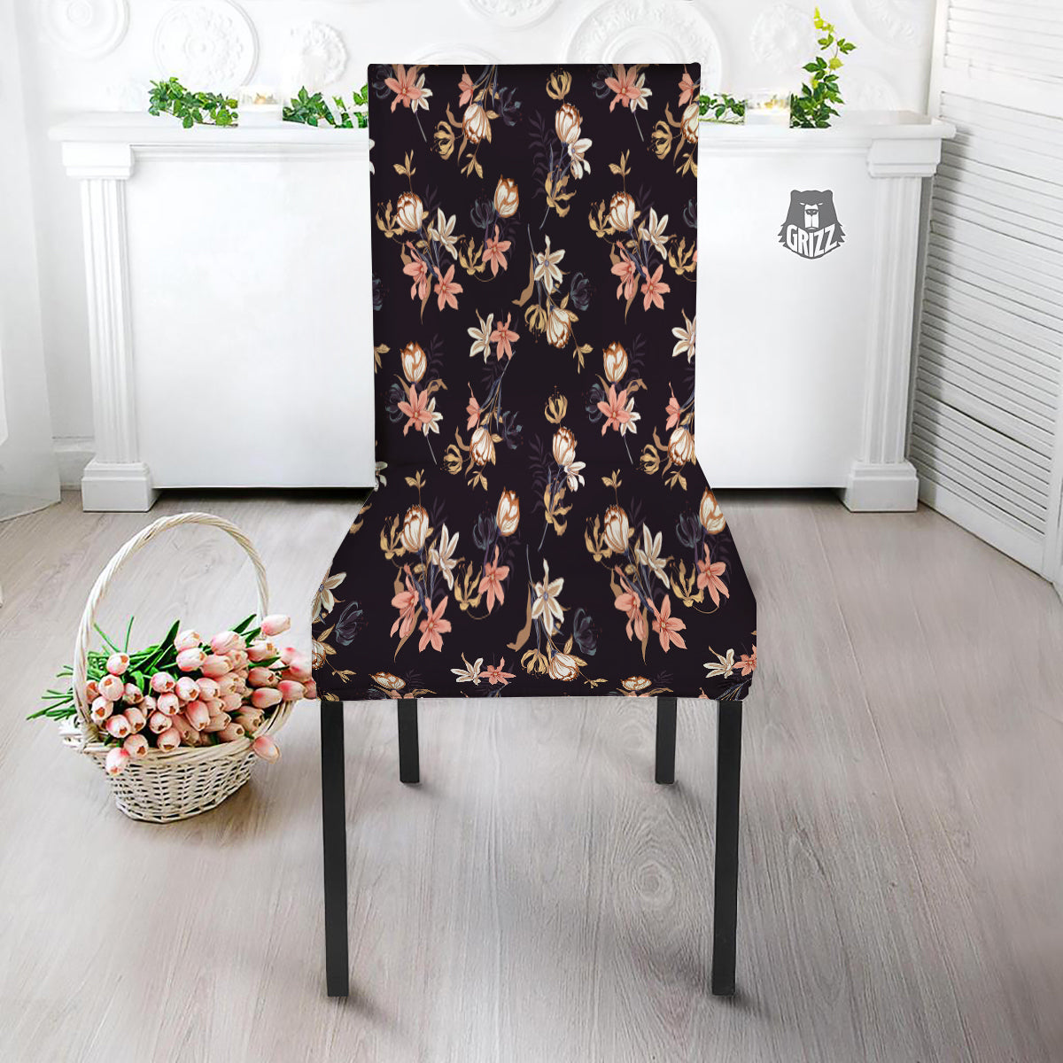 Wild Flower Print Pattern Dining Chair Slipcover-grizzshop