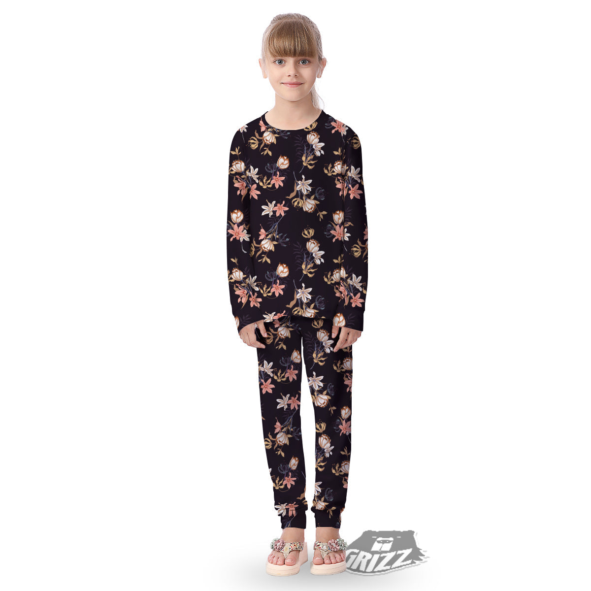 Wild Flower Print Pattern Kid's Pajamas-grizzshop