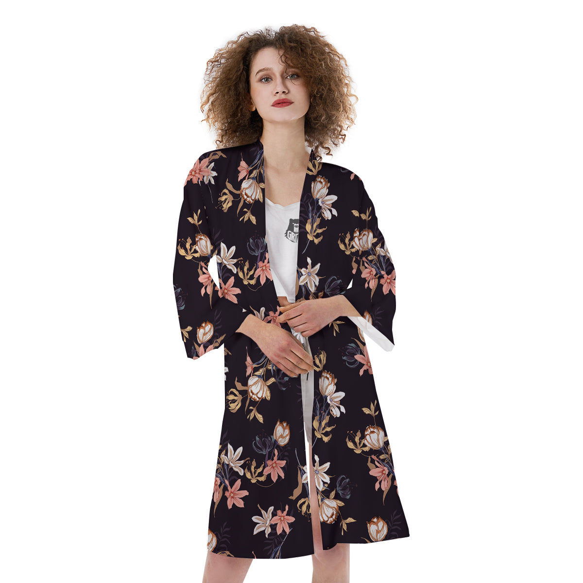 Wild Flower Print Pattern Kimono-grizzshop