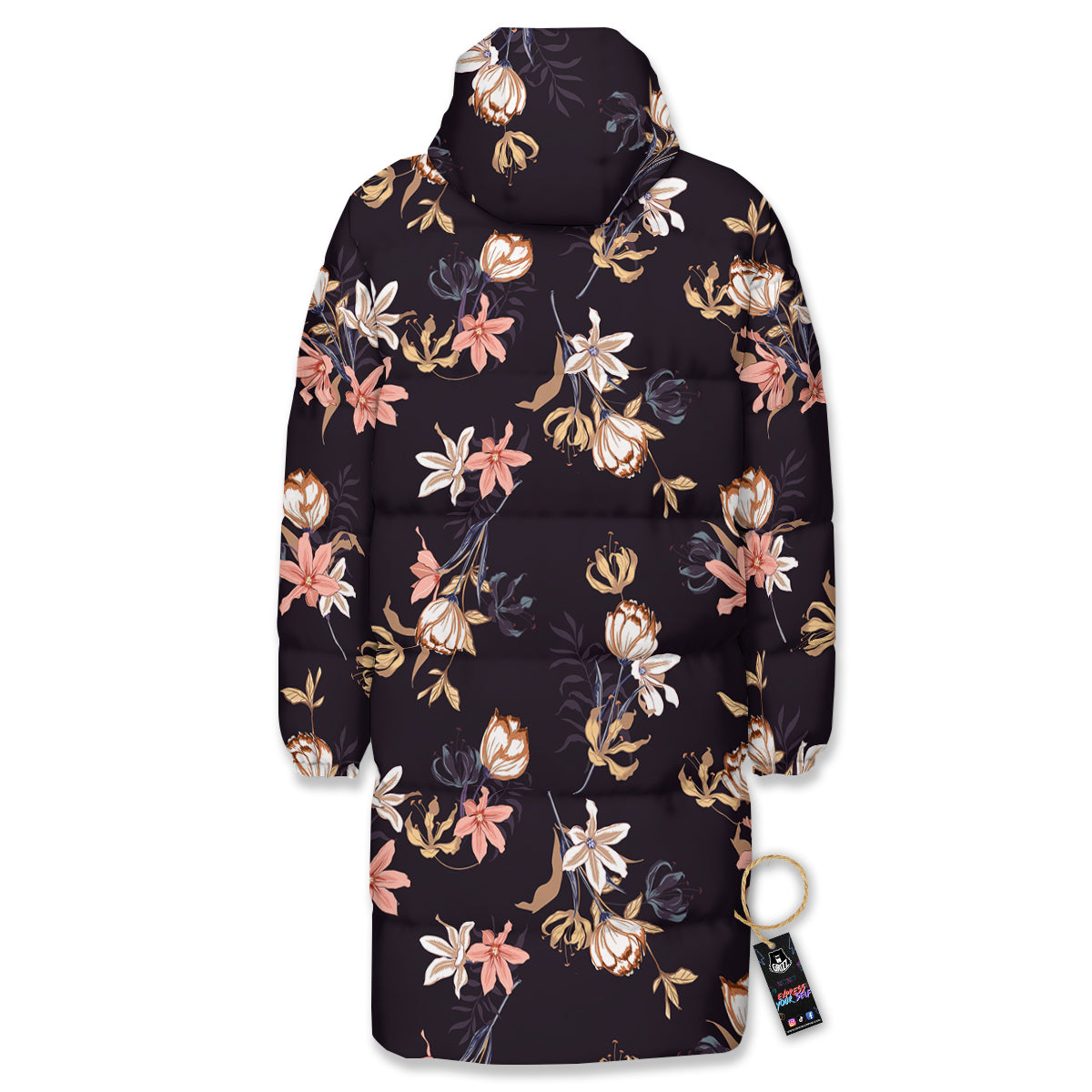 Wild Flower Print Pattern Long Down Jacket-grizzshop