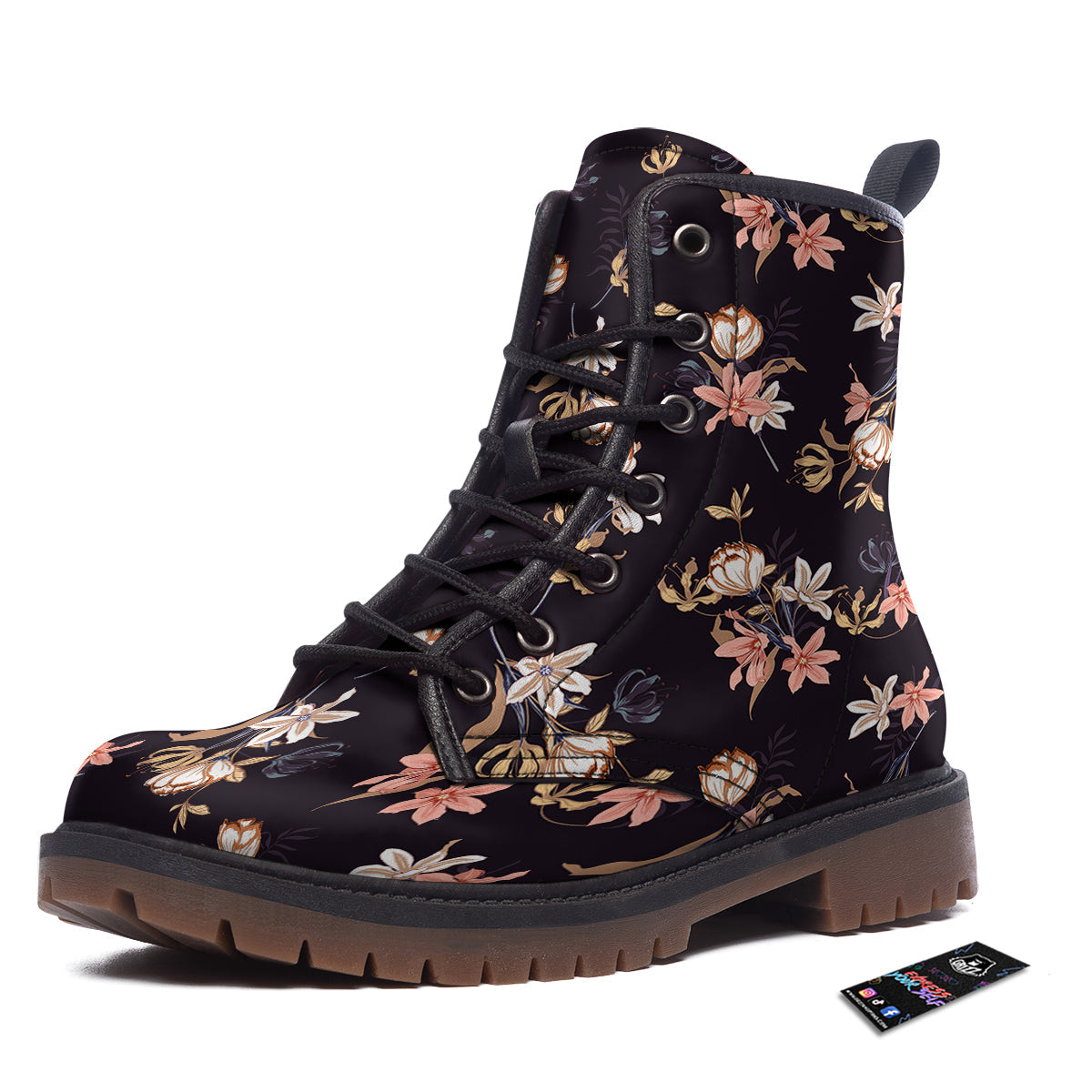 Wild Flower Print Pattern Work Boots-grizzshop