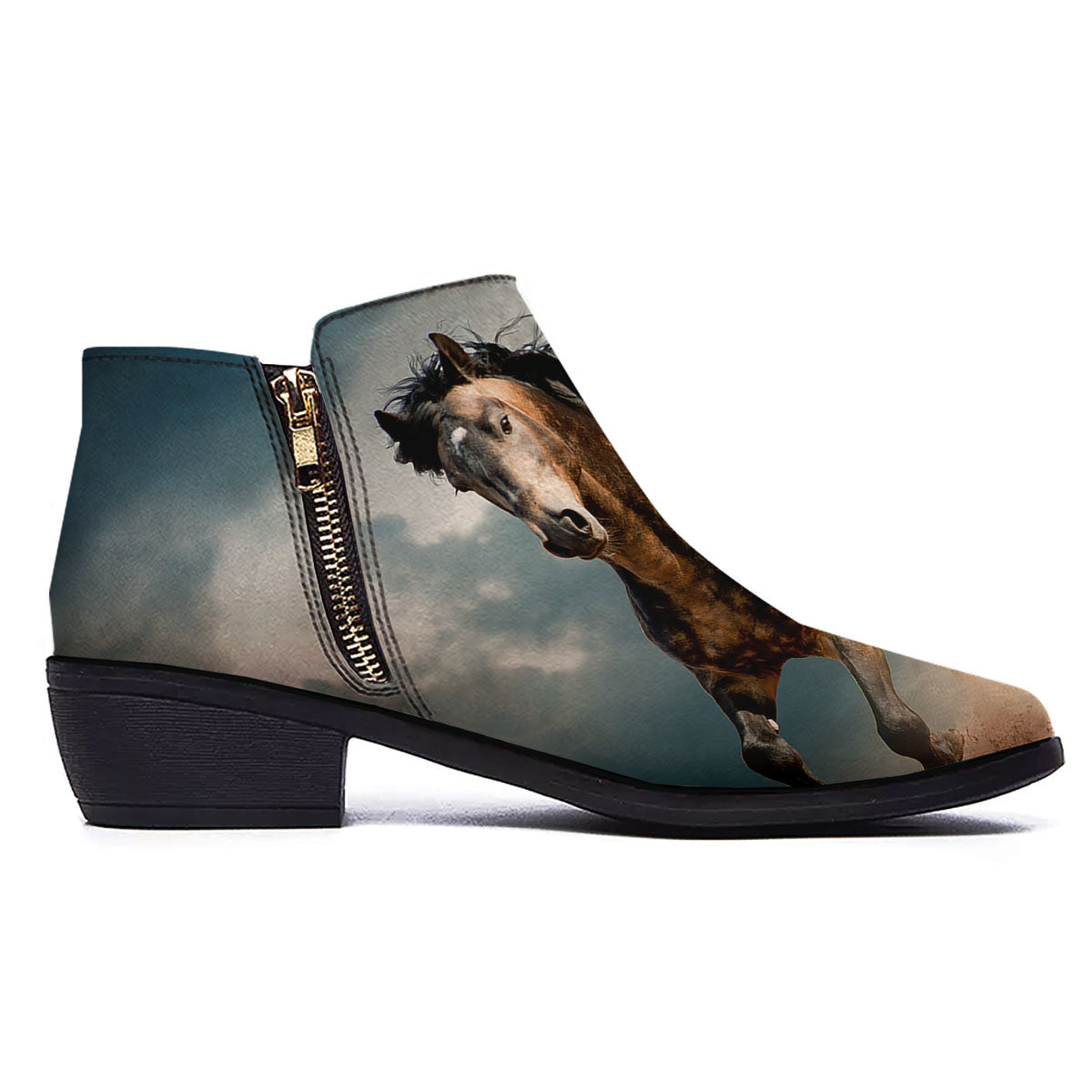Wild Horses Running Print Ankle Boots-grizzshop