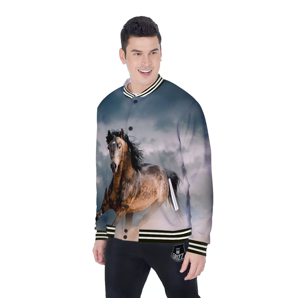 Wild Horses Running Print Baseball Jacket-grizzshop