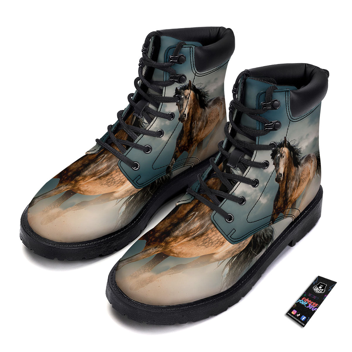 Wild Horses Running Print Boots-grizzshop
