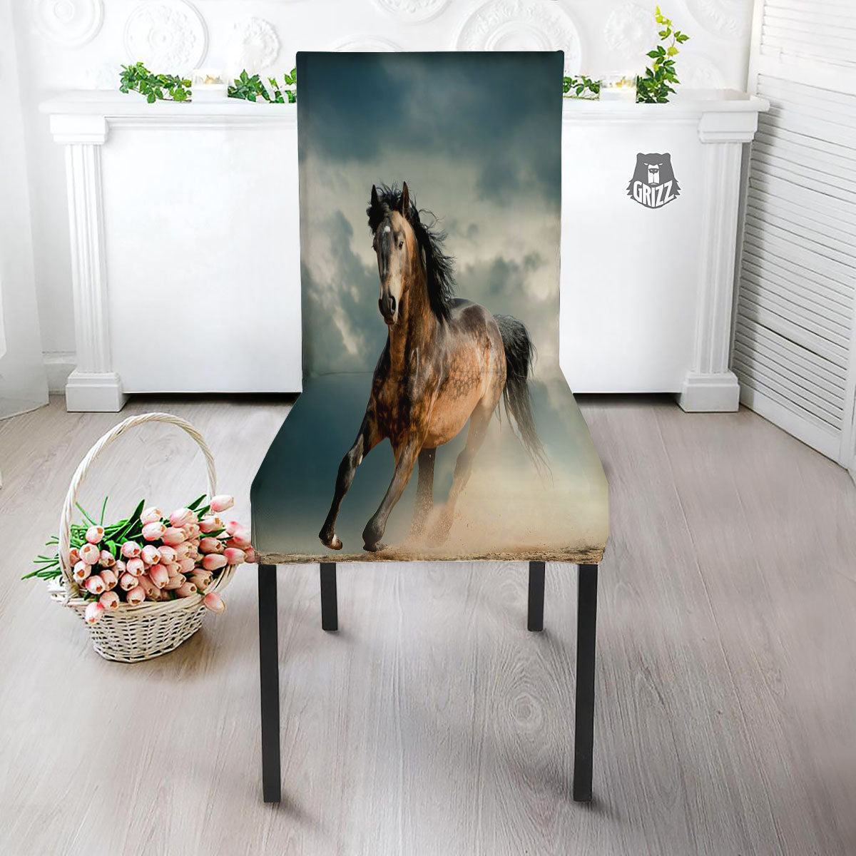 Wild Horses Running Print Dining Chair Slipcover-grizzshop