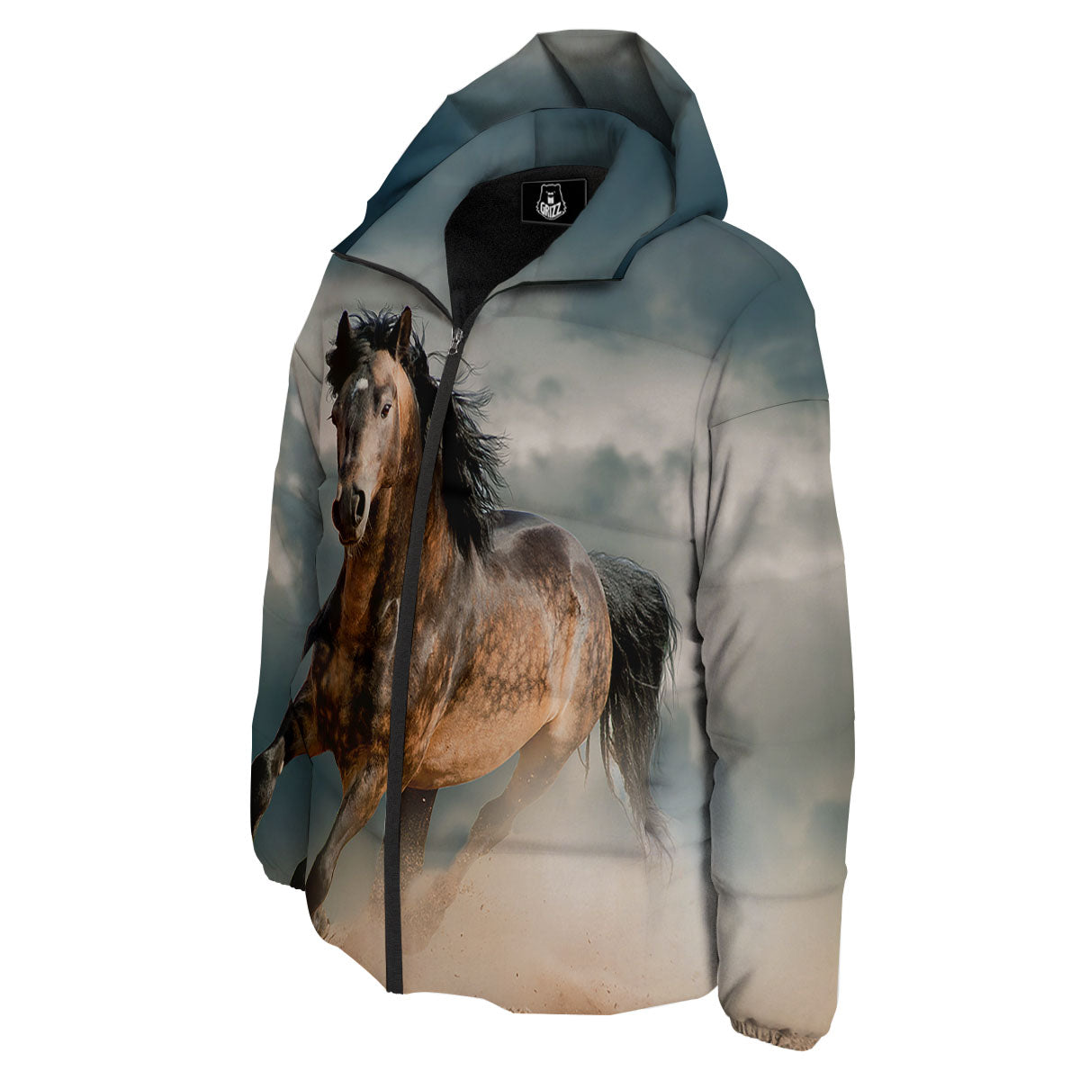Wild Horses Running Print Down Jacket-grizzshop