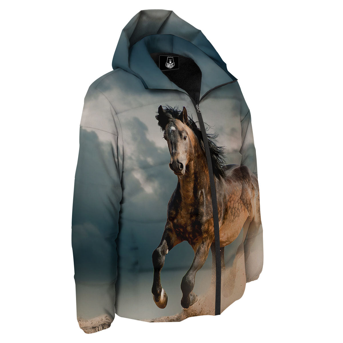 Wild Horses Running Print Down Jacket-grizzshop