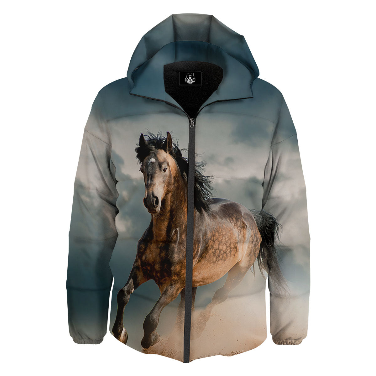 Wild Horses Running Print Down Jacket-grizzshop