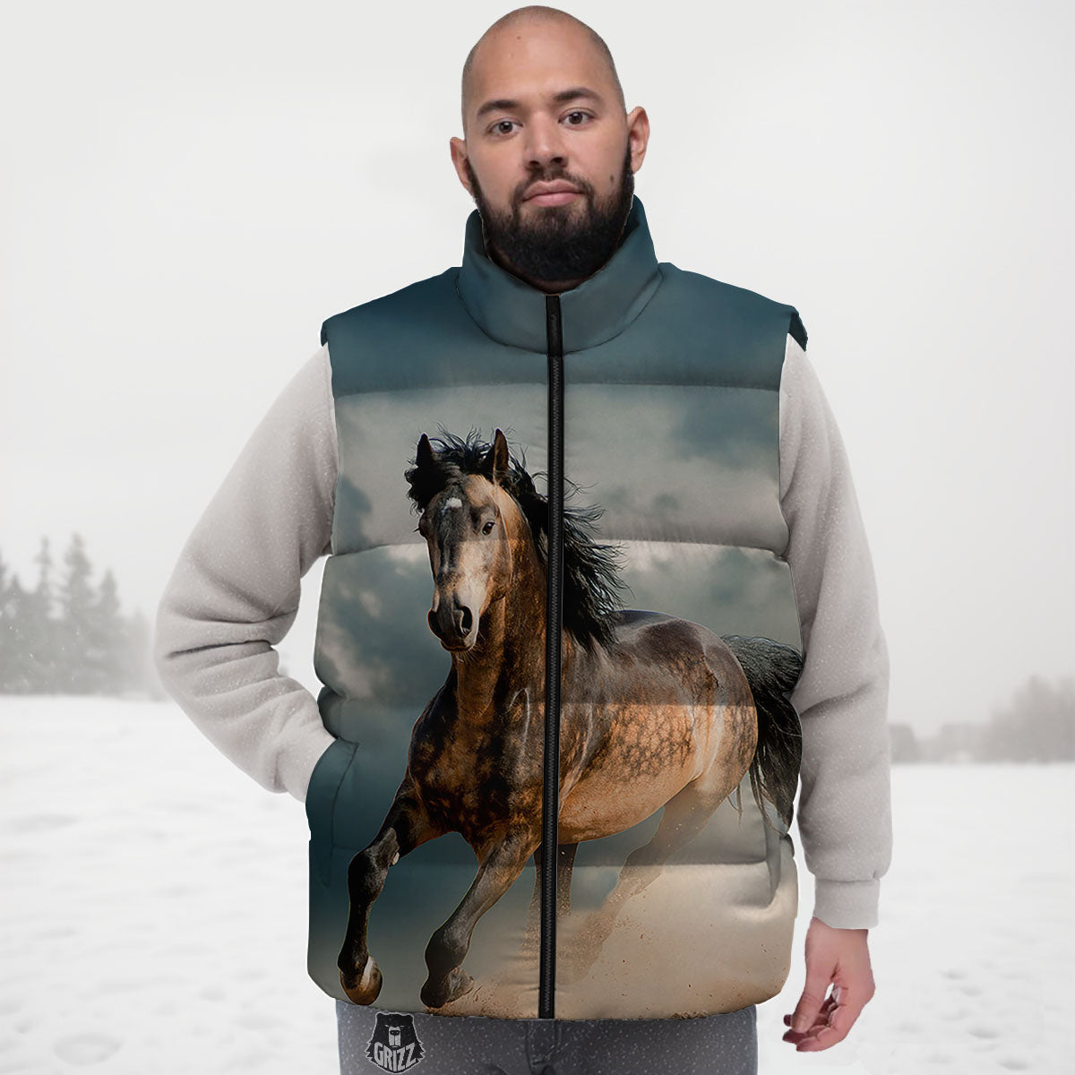 Wild Horses Running Print Down Vest