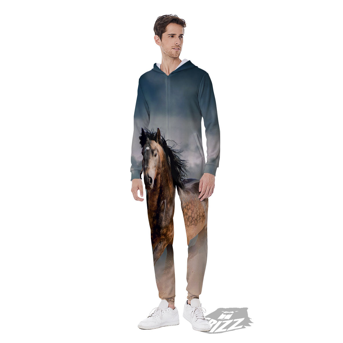 Wild Horses Running Print Men's Jumpsuit-grizzshop