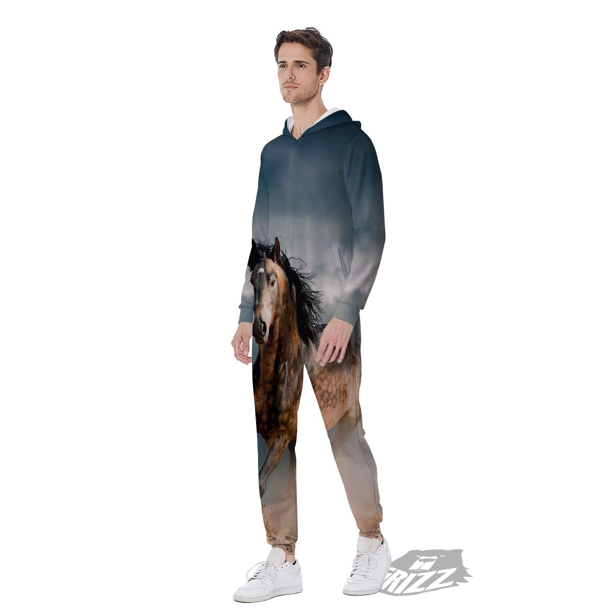 Wild Horses Running Print Men's Jumpsuit-grizzshop
