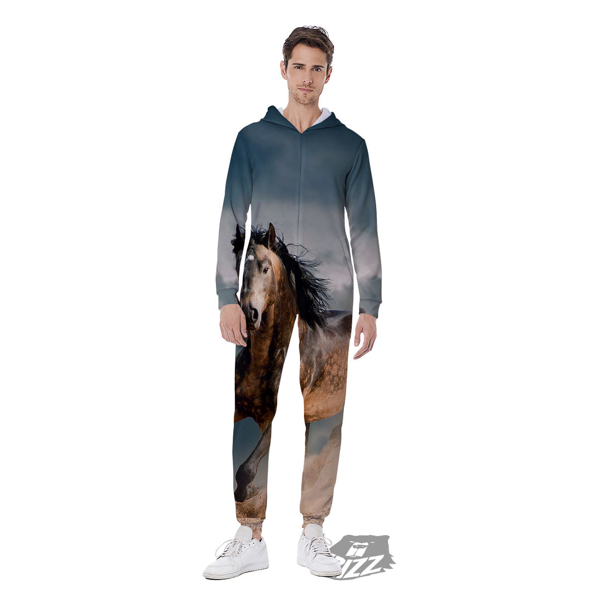 Wild Horses Running Print Men's Jumpsuit-grizzshop