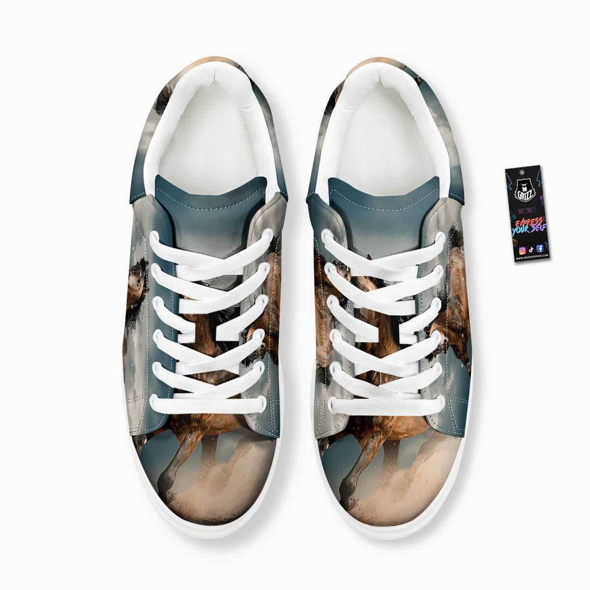 Wild Horses Running Print Platform Shoes-grizzshop