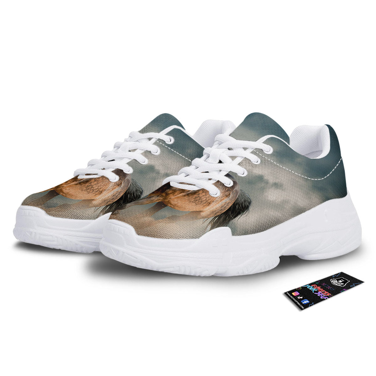 Wild Horses Running Print White Chunky Shoes-grizzshop