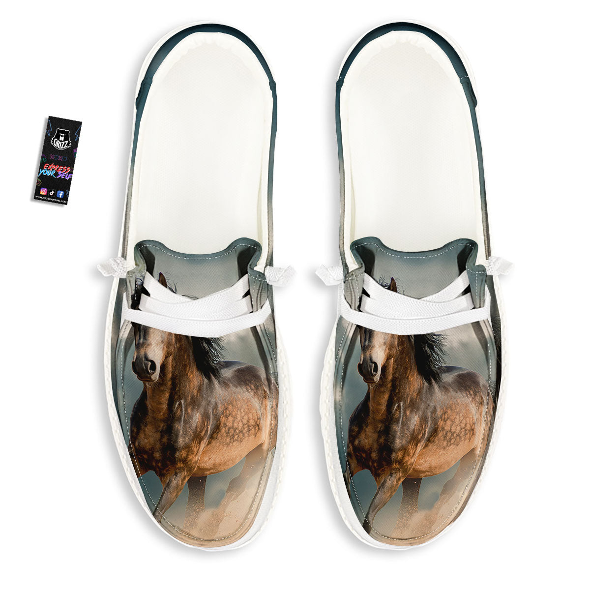 Wild Horses Running Print White Loafers-grizzshop