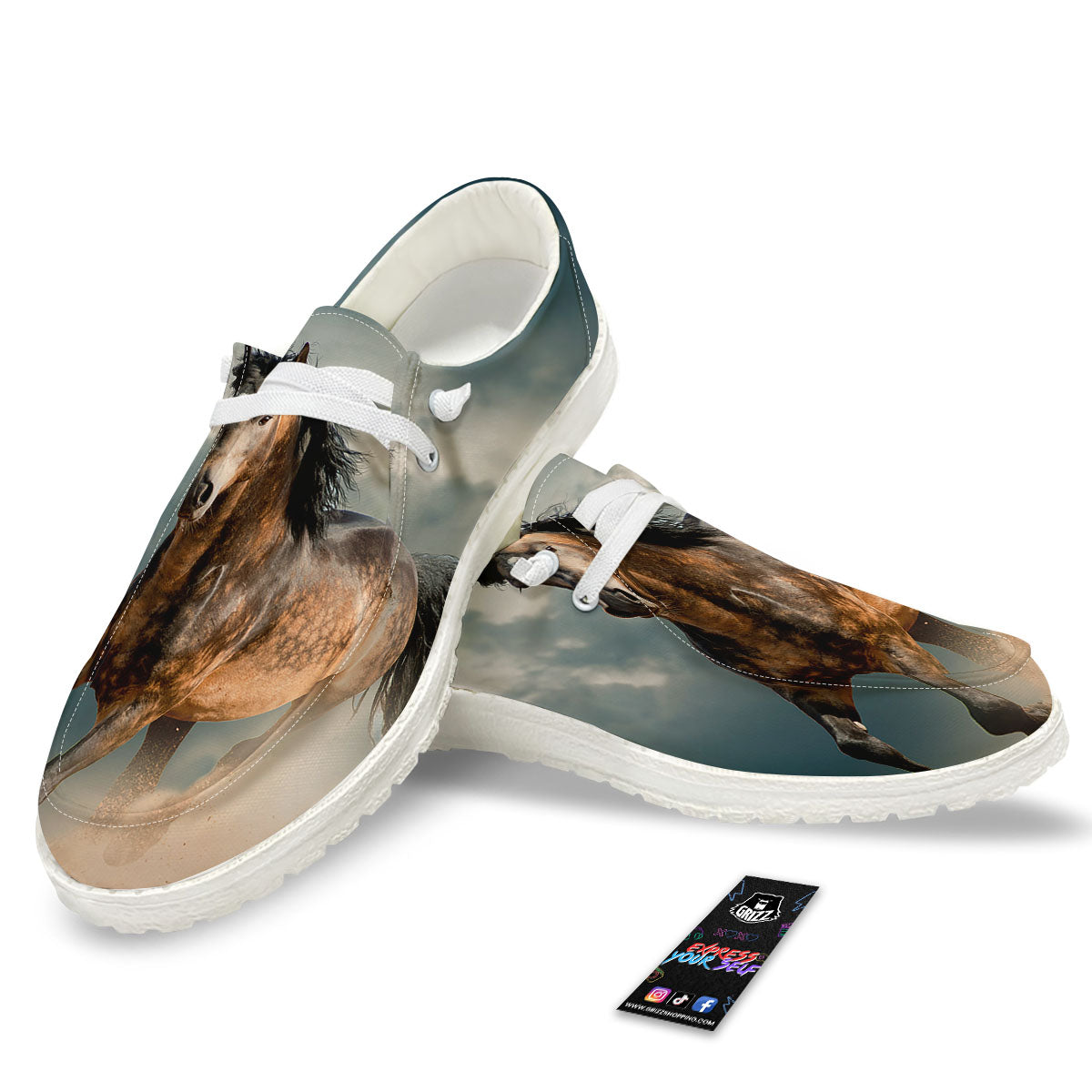 Wild Horses Running Print White Loafers-grizzshop