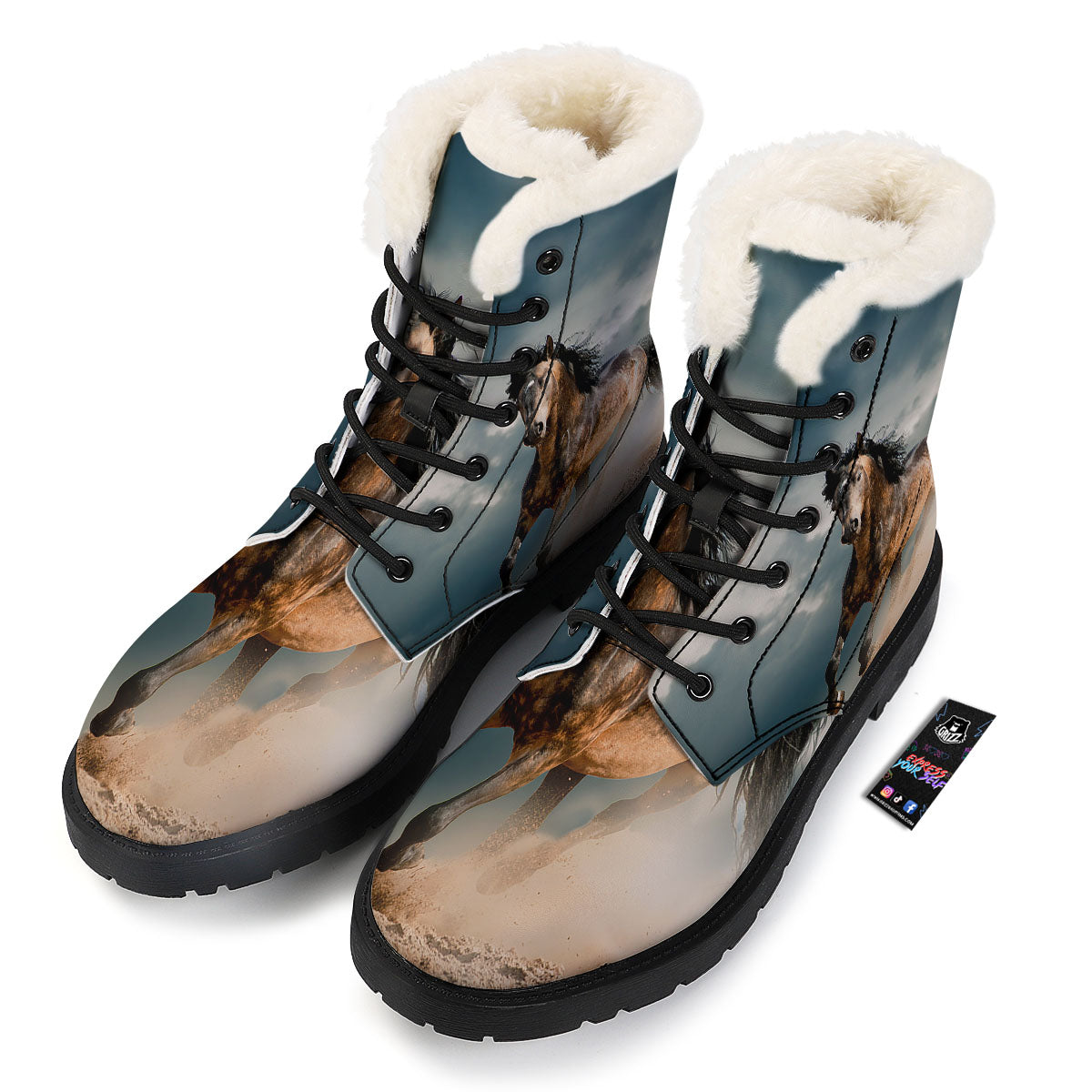 Wild Horses Running Print Winter Boots-grizzshop