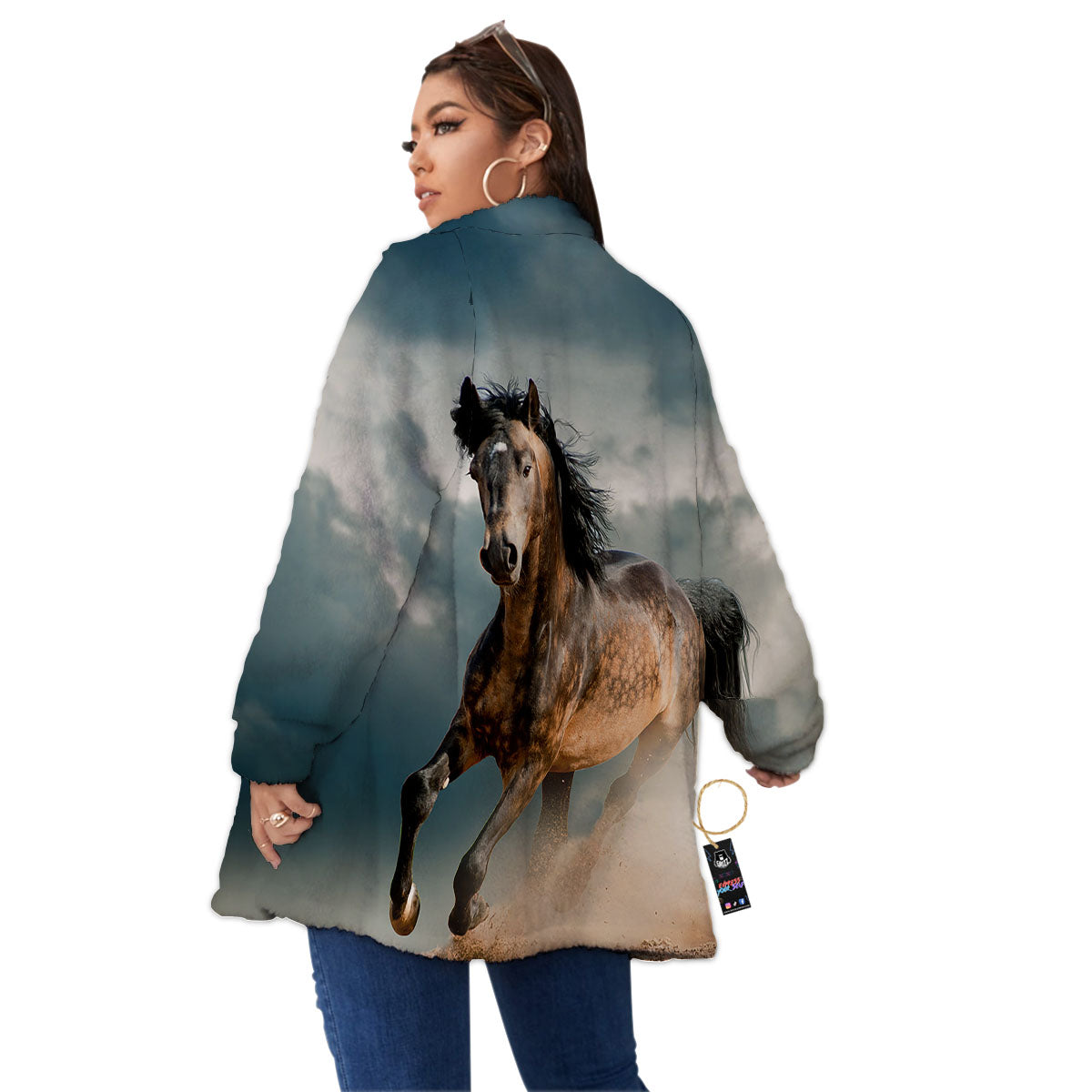 Wild Horses Running Print Women's Sherpa Jacket-grizzshop