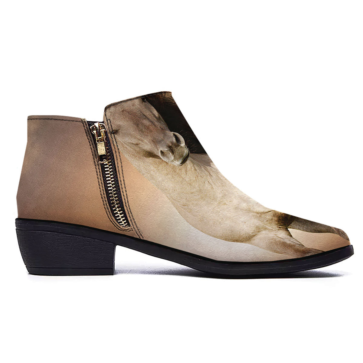 Wild Stallion Horse Running Print Ankle Boots-grizzshop
