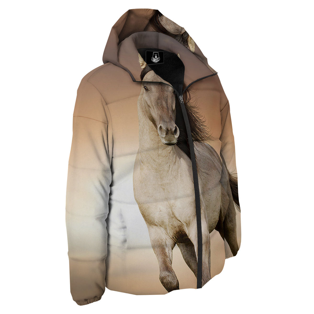 Wild Stallion Horse Running Print Down Jacket-grizzshop