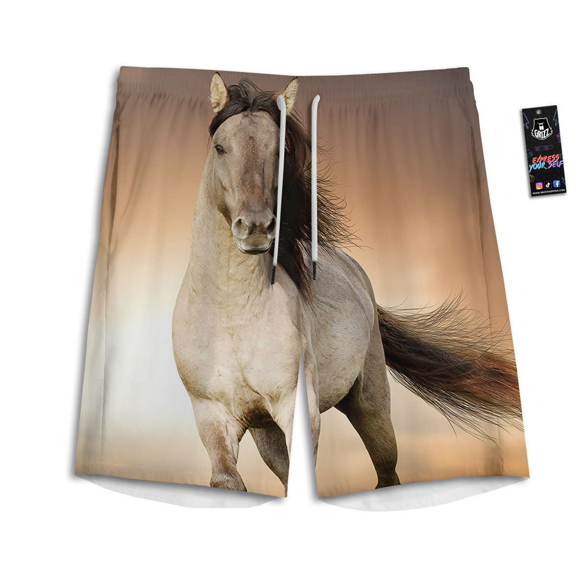 Wild Stallion Horse Running Print Men's Athletic Shorts