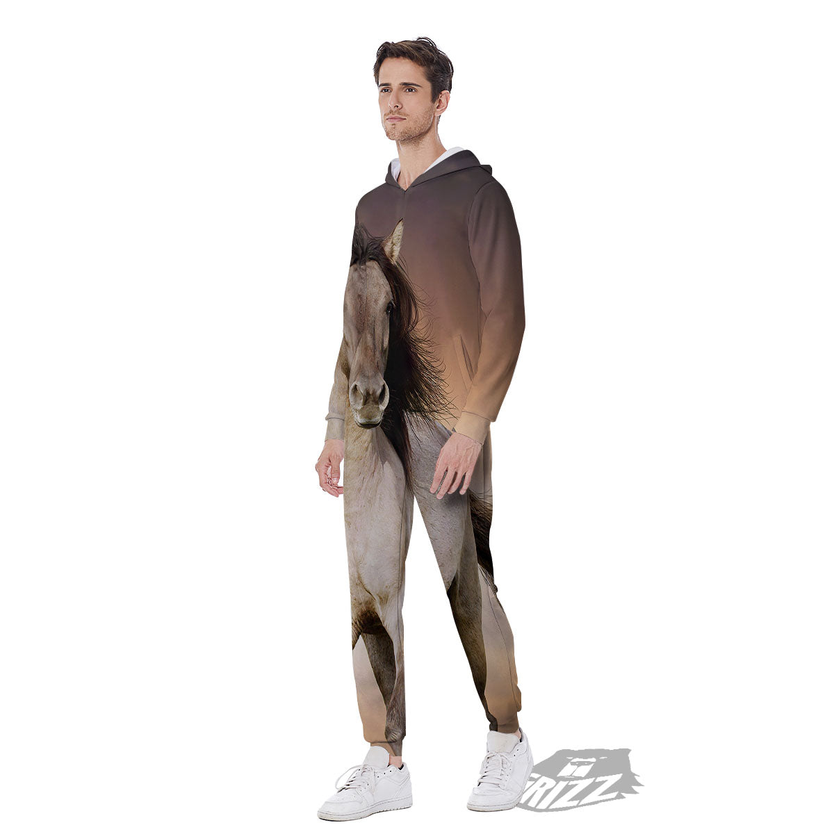Wild Stallion Horse Running Print Men's Jumpsuit-grizzshop