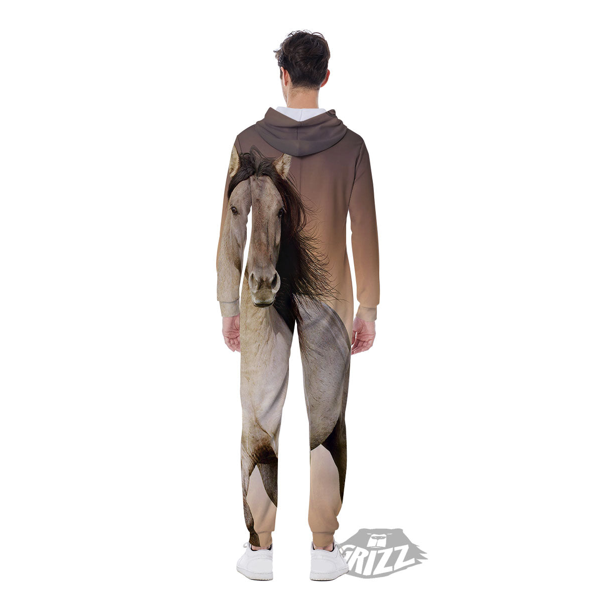 Wild Stallion Horse Running Print Men's Jumpsuit-grizzshop