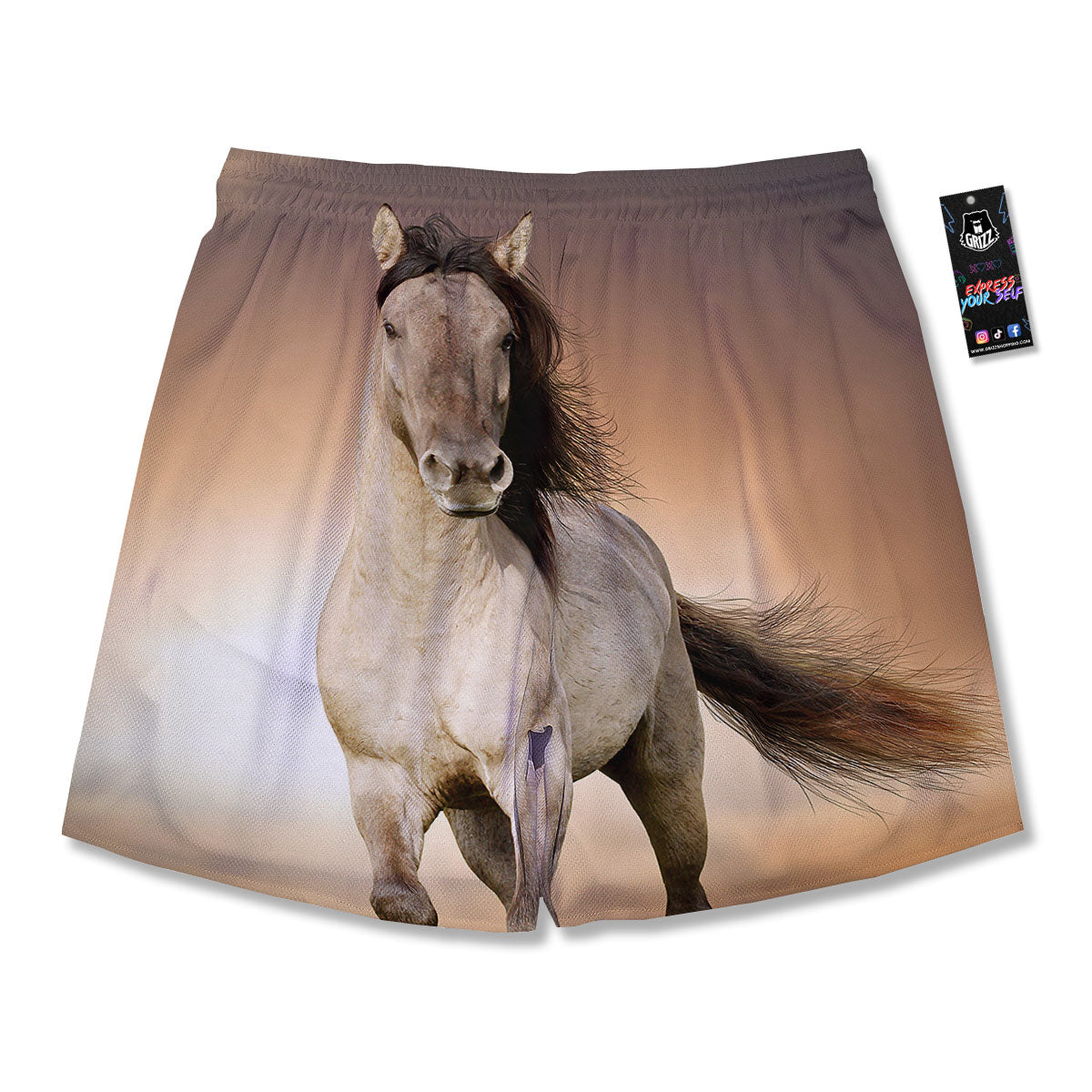 Wild Stallion Horse Running Print Men's Running Shorts-grizzshop