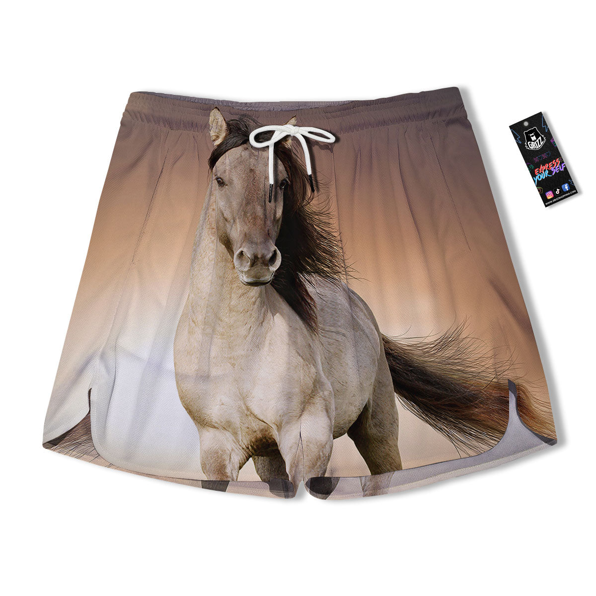 Wild Stallion Horse Running Print Men's Running Shorts-grizzshop