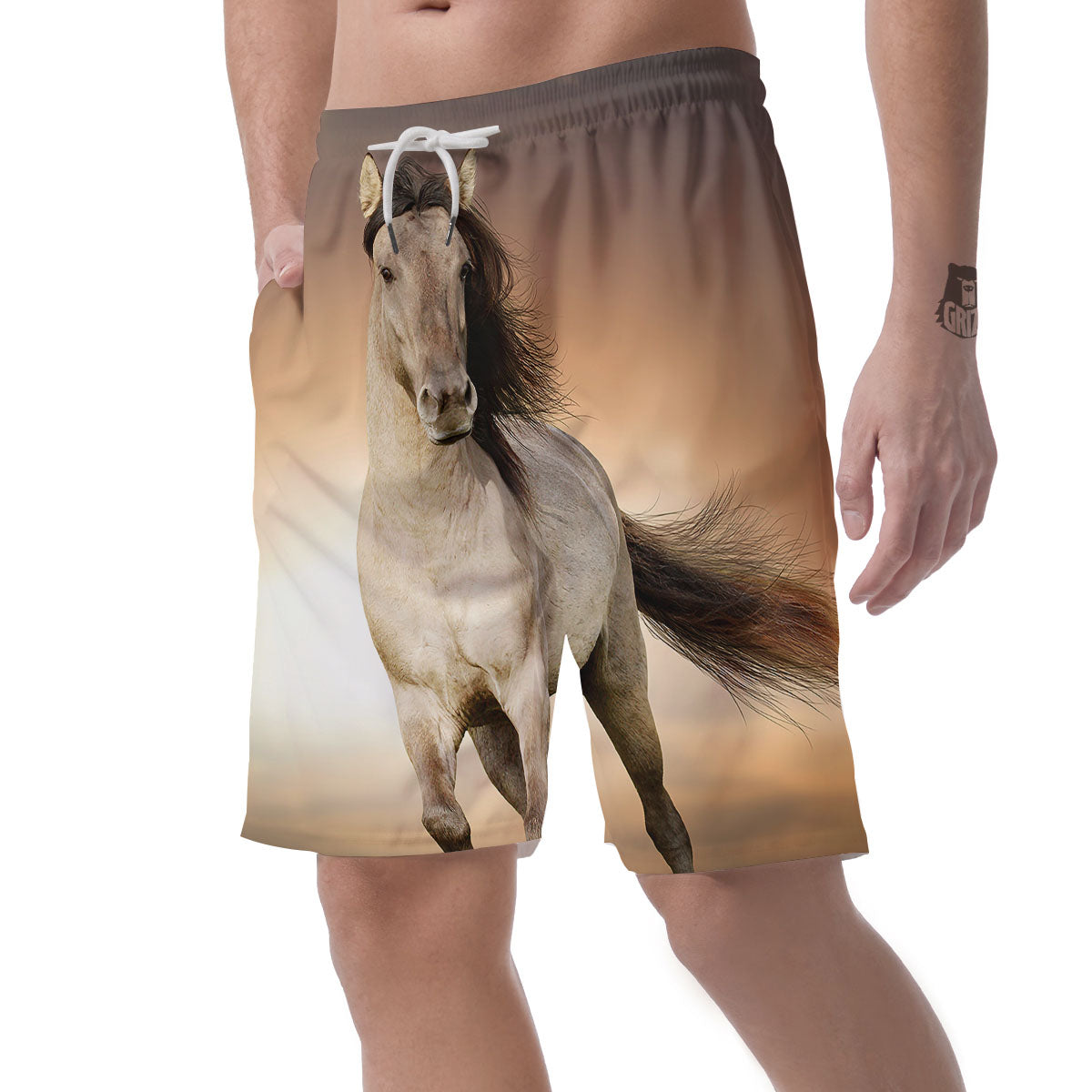 Wild Stallion Horse Running Print Men's Shorts-grizzshop