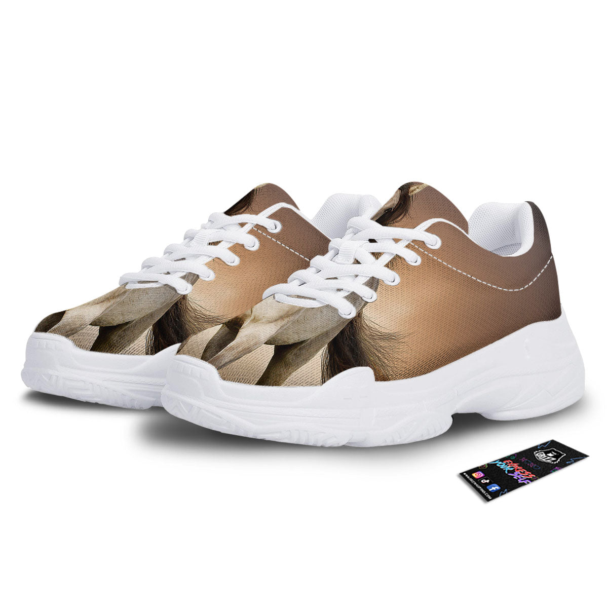 Wild Stallion Horse Running Print White Chunky Shoes-grizzshop