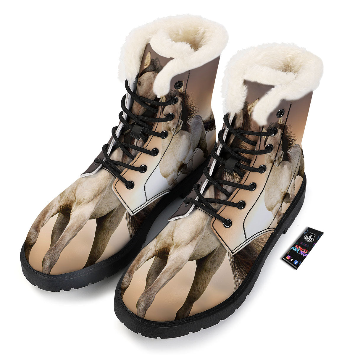 Wild Stallion Horse Running Print Winter Boots-grizzshop