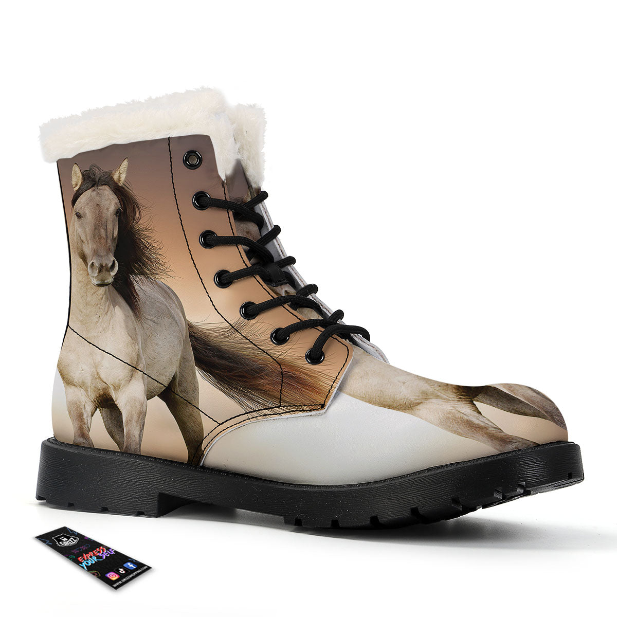 Wild Stallion Horse Running Print Winter Boots-grizzshop