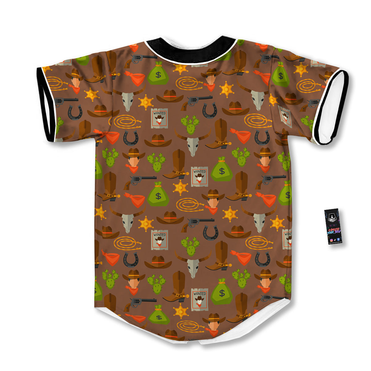 Wild West And Emoji Cowboy Style Print Pattern Baseball Jersey-grizzshop