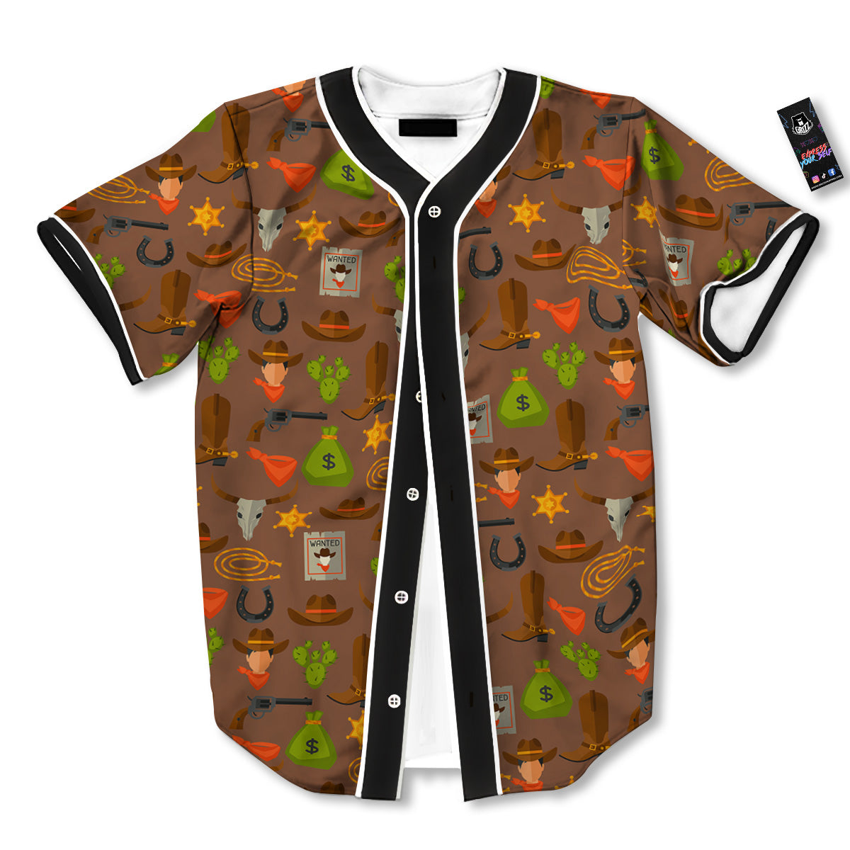 Wild West And Emoji Cowboy Style Print Pattern Baseball Jersey-grizzshop