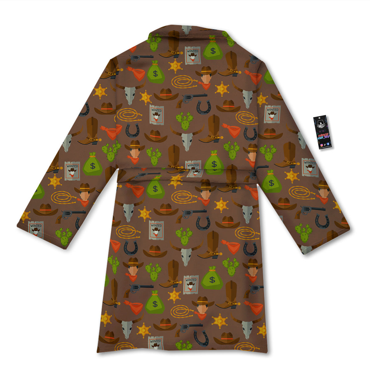Wild West And Emoji Cowboy Style Print Pattern Bathrobe-grizzshop