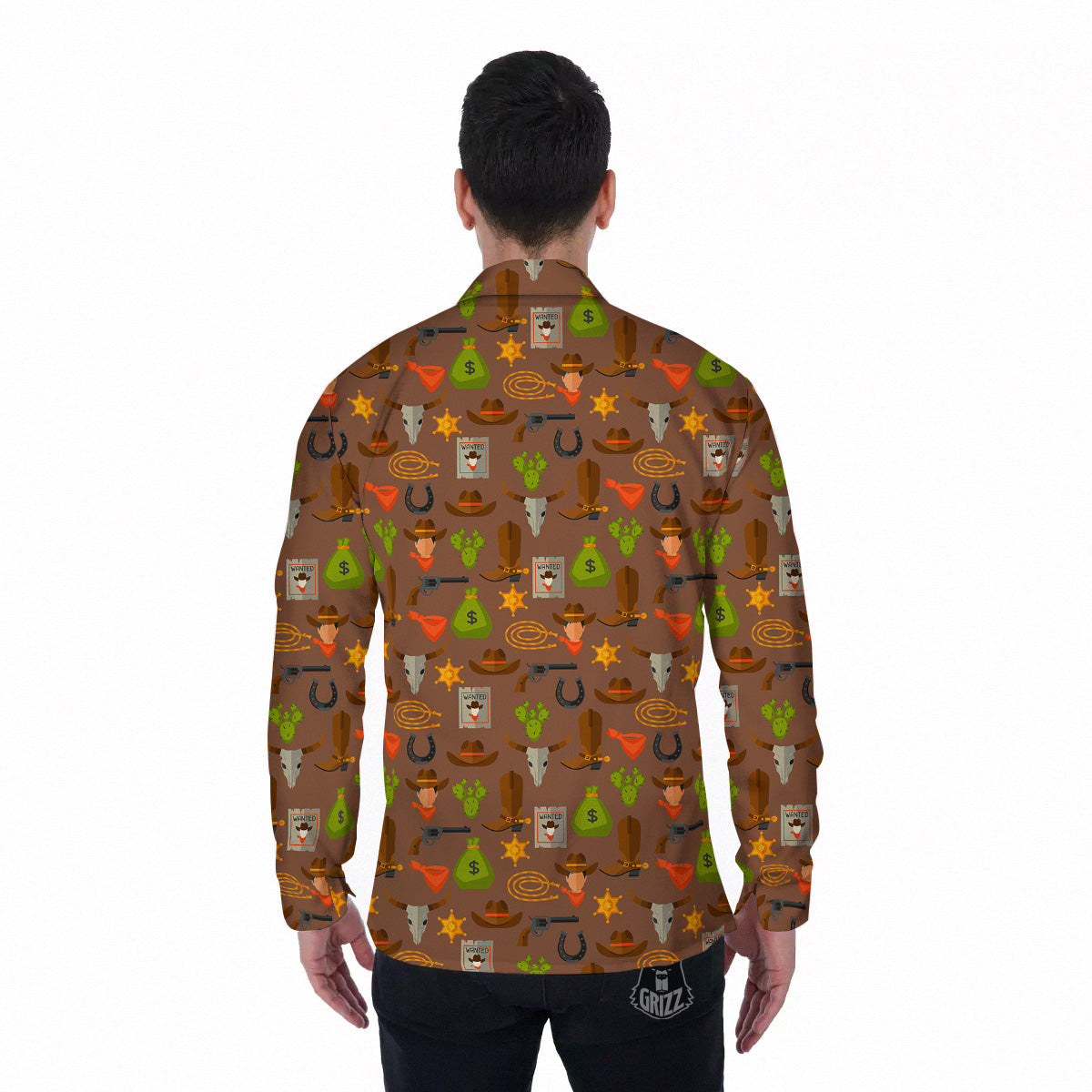 Wild West And Emoji Cowboy Style Print Pattern Men's Long Sleeve Shirts-grizzshop