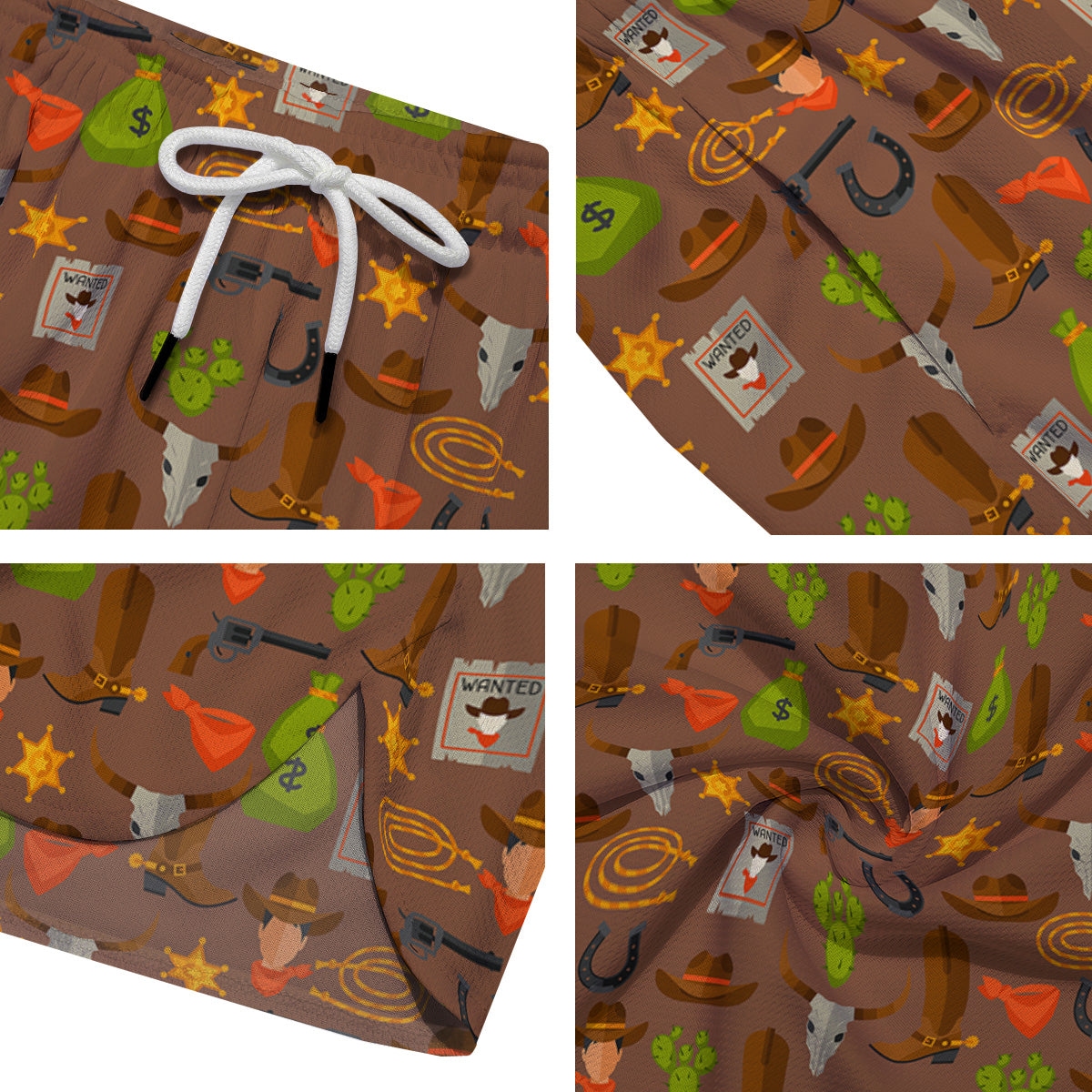 Wild West And Emoji Cowboy Style Print Pattern Men's Running Shorts-grizzshop