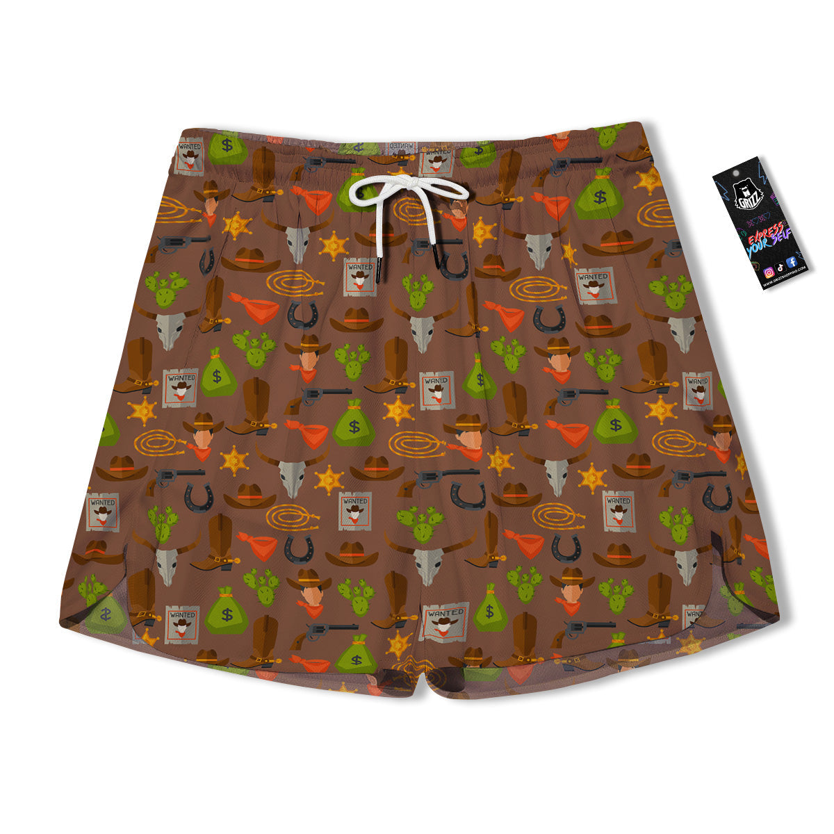 Wild West And Emoji Cowboy Style Print Pattern Men's Running Shorts-grizzshop