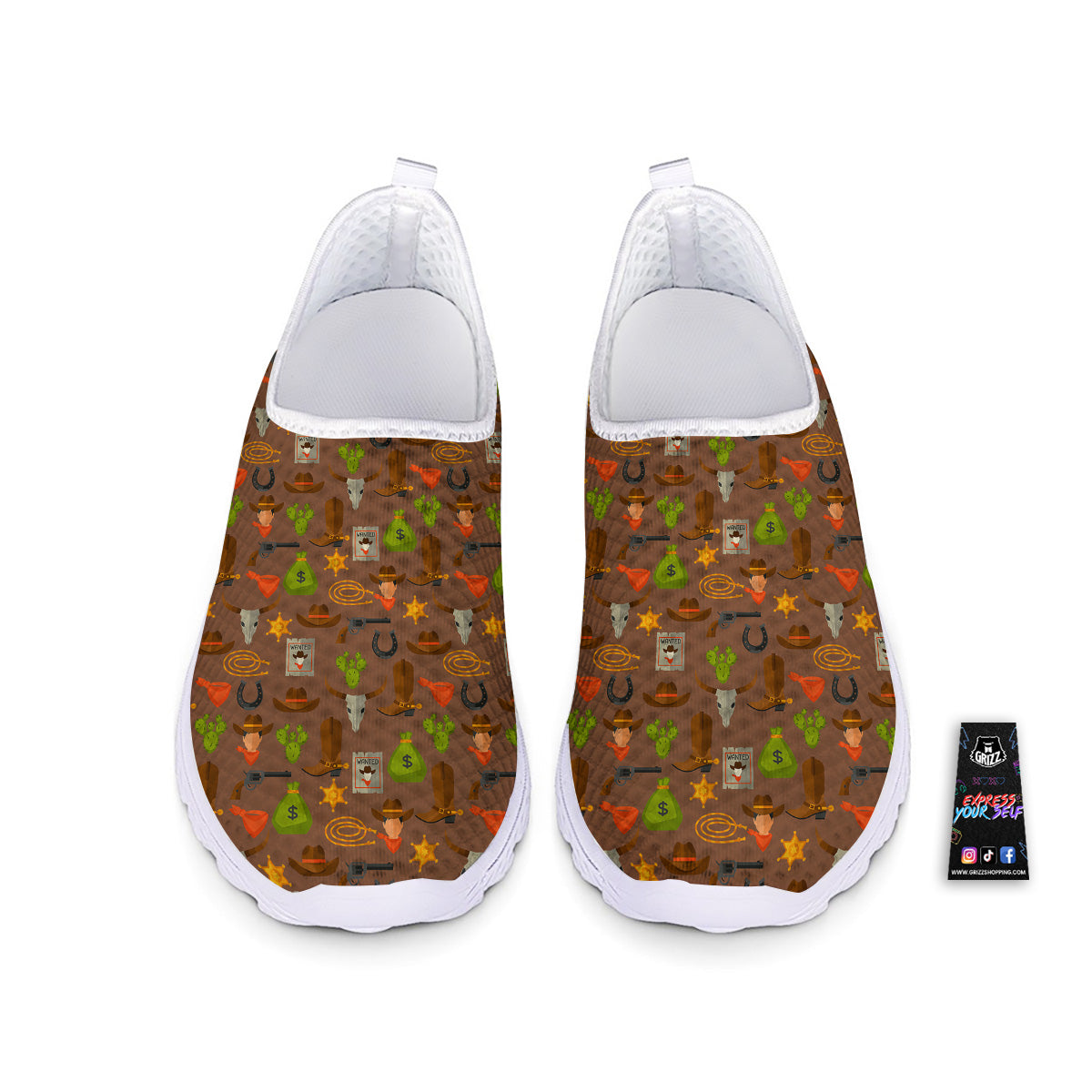Wild West And Emoji Cowboy Style Print Pattern Nurse Shoes-grizzshop