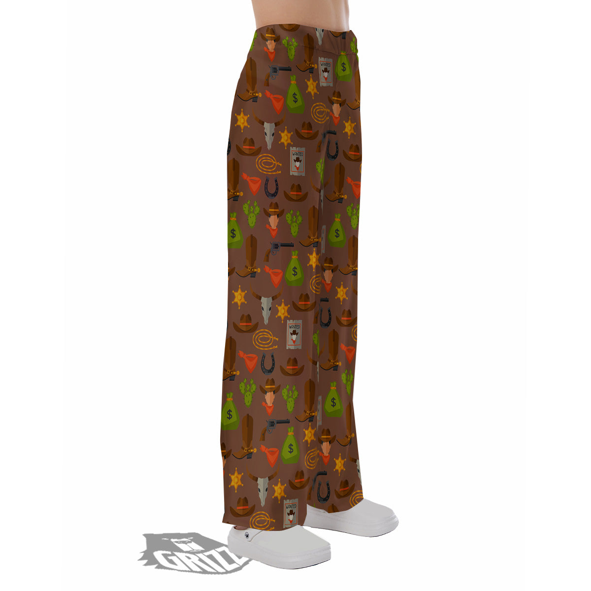 Wild West And Emoji Cowboy Style Print Pattern Pajama Pants-grizzshop
